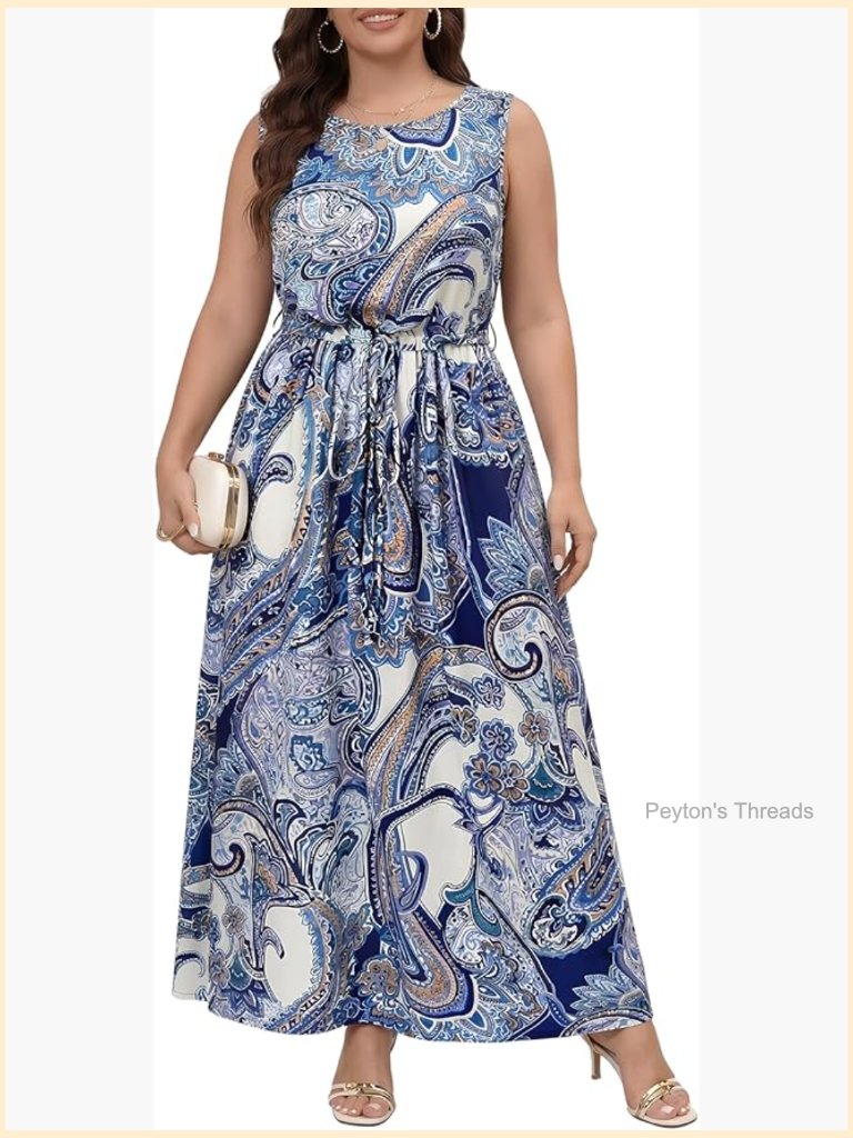 Plus Size Sleeveless Floral Maxi Dress Boho Wedding Guest A-Line